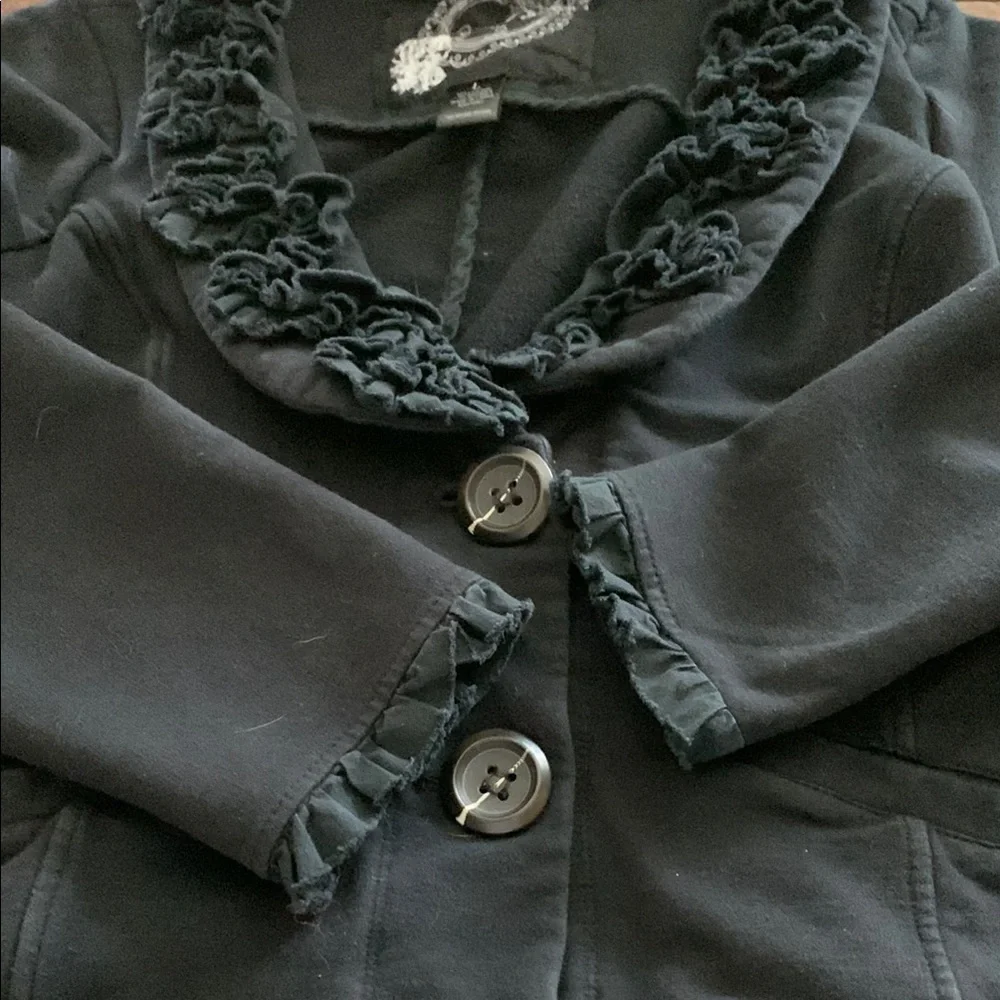 Moa Moa  Black Cropped Blazer with Ruffled Collar - Picture 4 of 5
